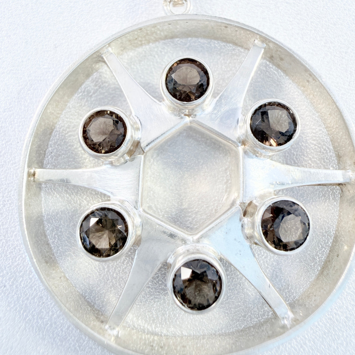 Salovaara, Finland early 1970s. Vintage Sterling Silver Smoky Quartz Pendant.