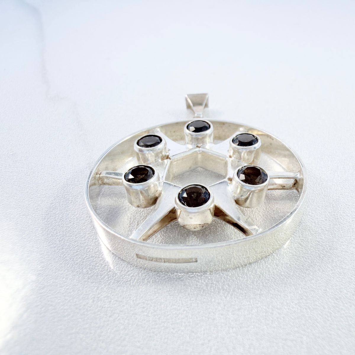 Salovaara, Finland early 1970s. Vintage Sterling Silver Smoky Quartz Pendant.