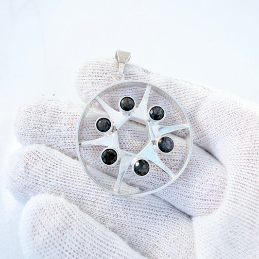 Salovaara, Finland early 1970s. Vintage Sterling Silver Smoky Quartz Pendant.
