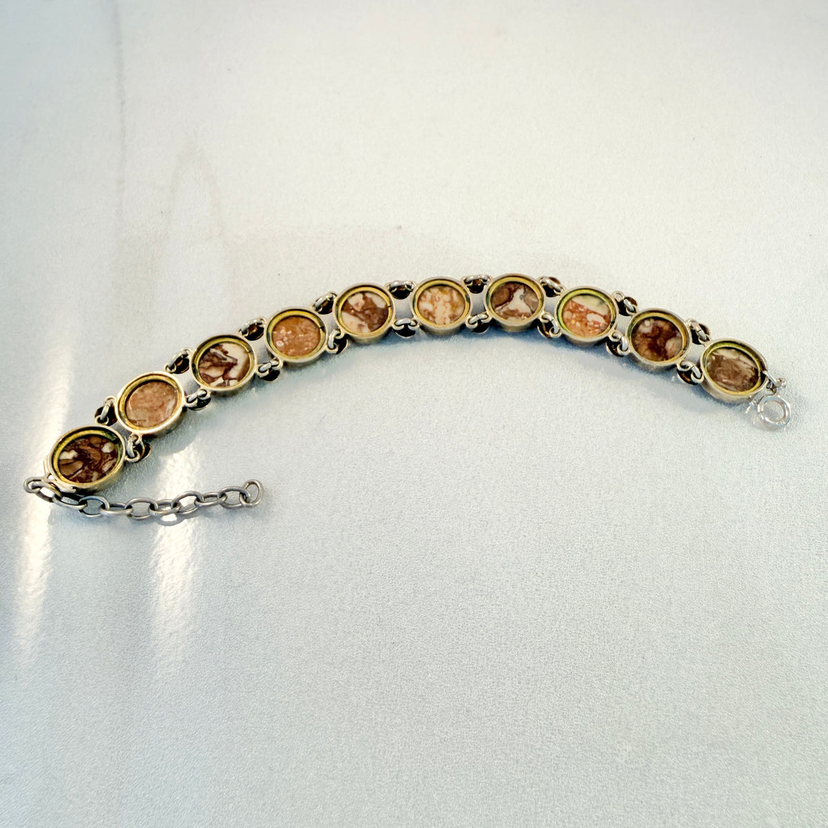 Sweden ca 1900. Antique Solid Silver Limestone Bracelet.
