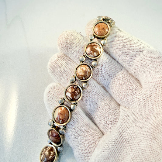 Sweden ca 1900. Antique Solid Silver Limestone Bracelet.