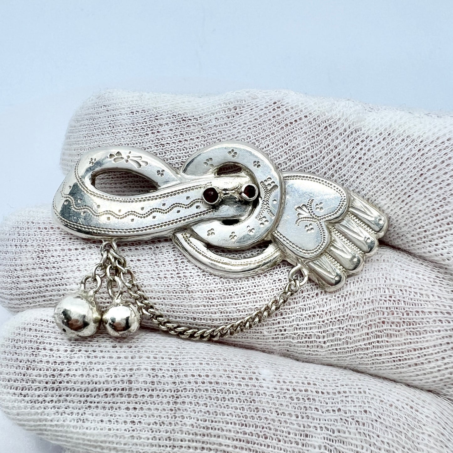 Estonia 1920-24. Antique Solid Silver Red Paste Stone Brooch.