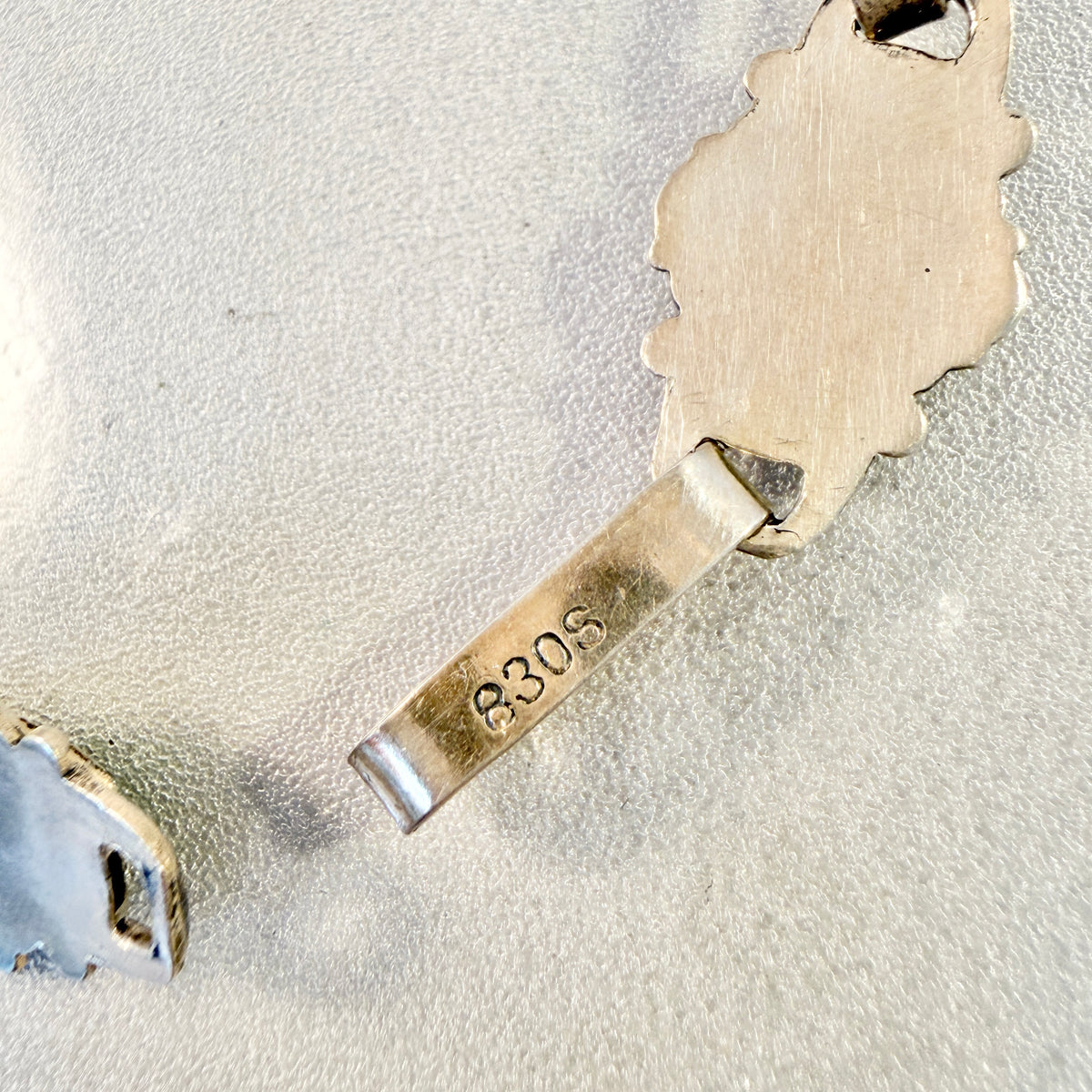 VIntage ca 1940s Solid Silver Green Calcite Bracelet. Possibly Denmark.