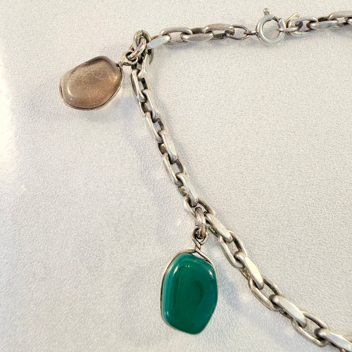 Vintage ca 1960s Solid Silver Multi Quartz Stone Bracelet.