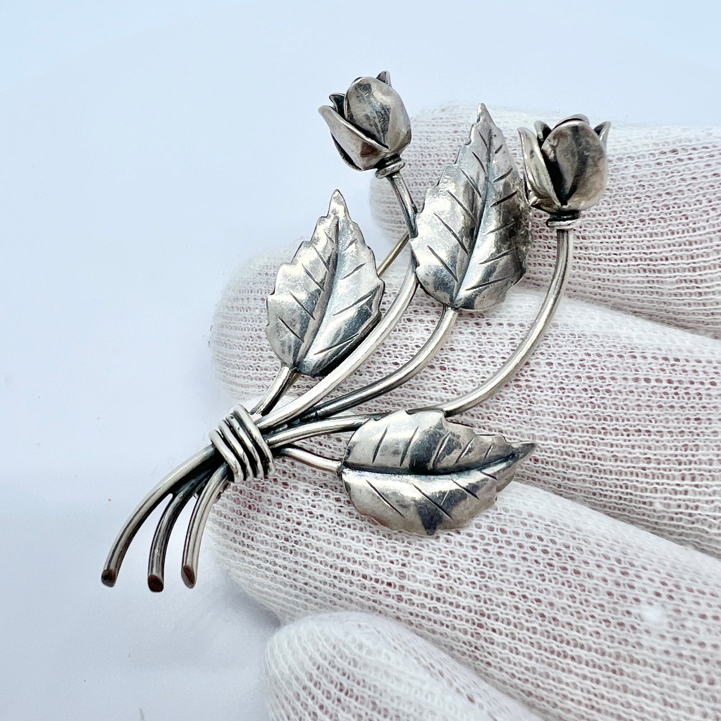Christian Fogh, Denmark 1950s. Vintage Sterling Silver Flower Brooch.
