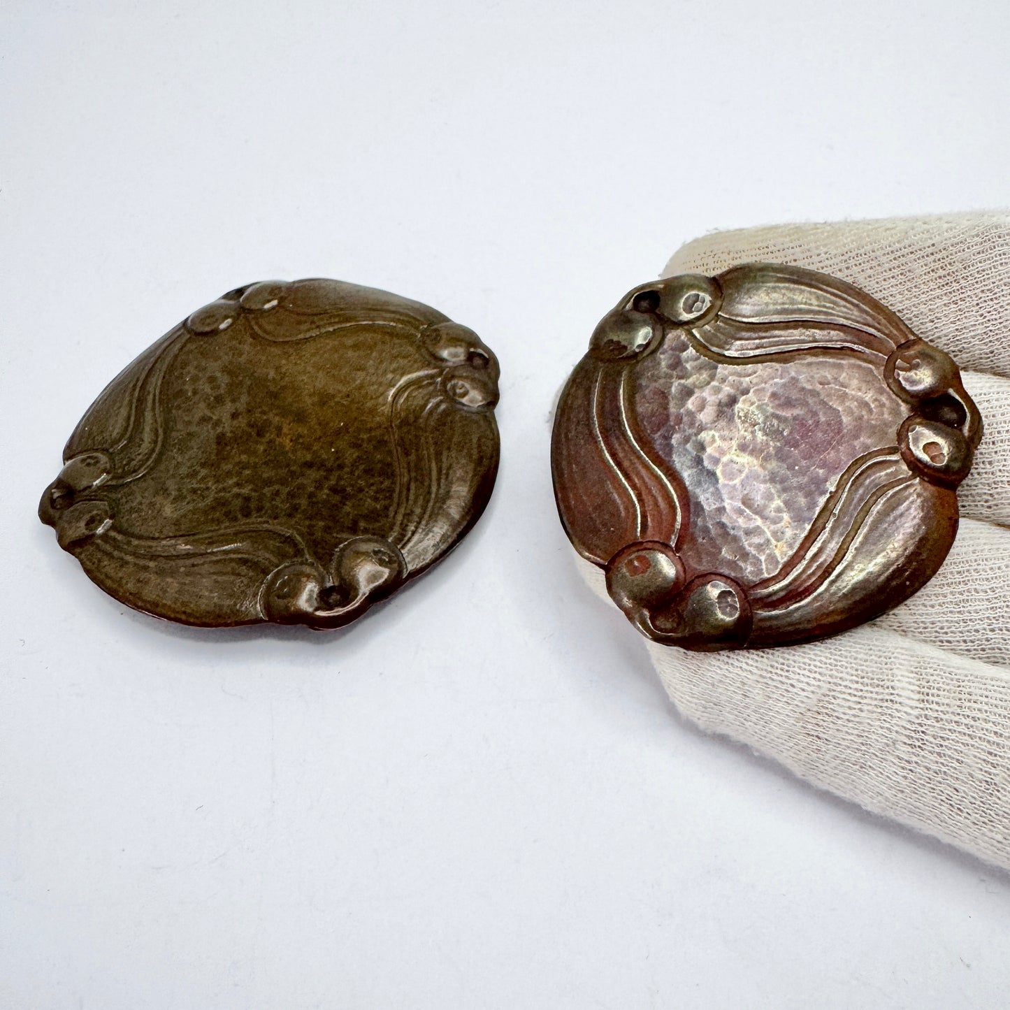 Antique Art Nouveau Hammered Copper Brooch + Buckle.