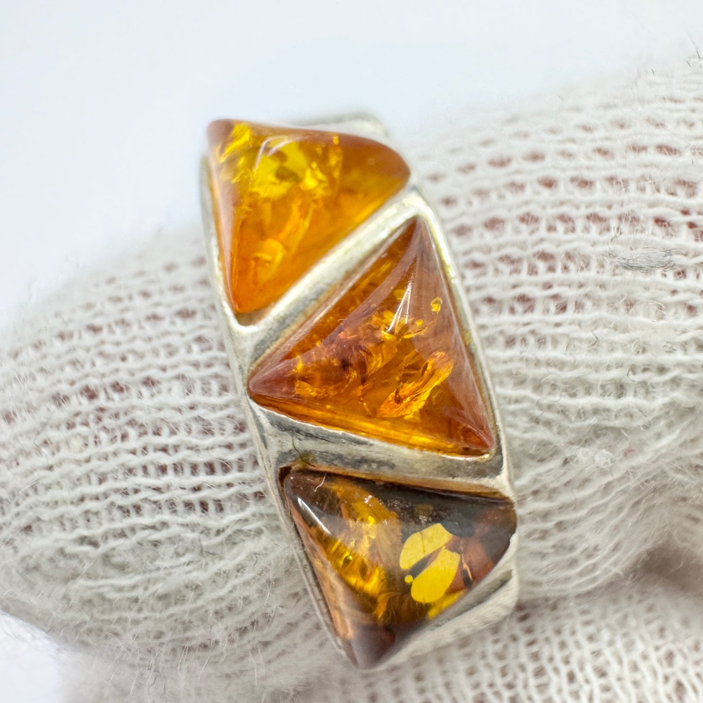 Vintage Sterling Silver Amber Band Ring.