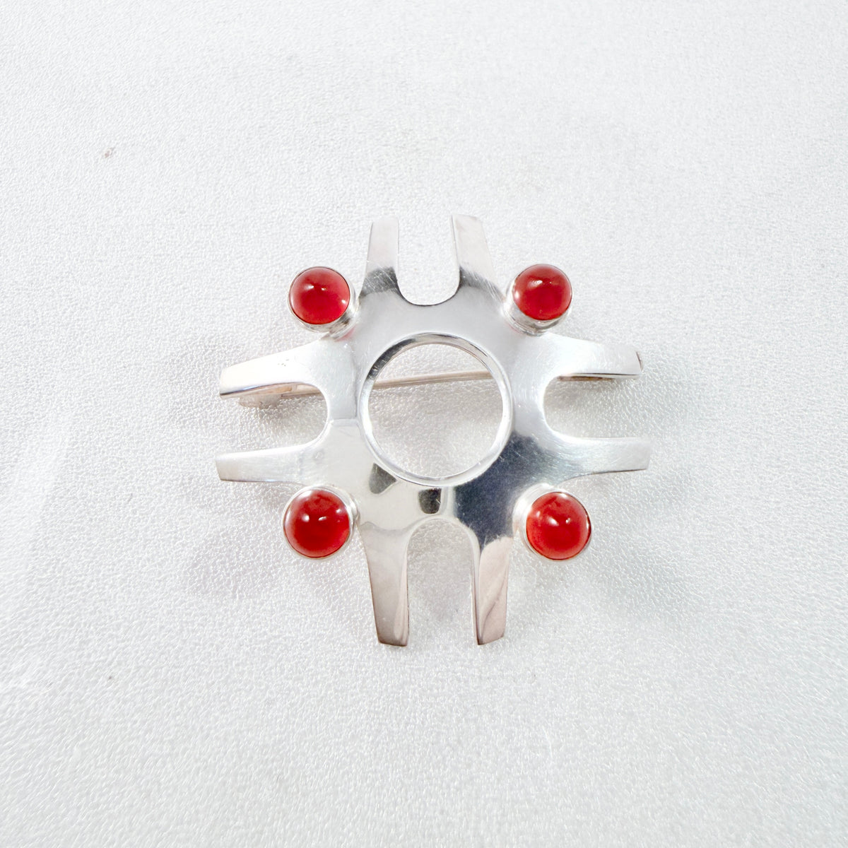 Salovaara, Finland. Vintage Sterling Silver Carnelian Brooch.