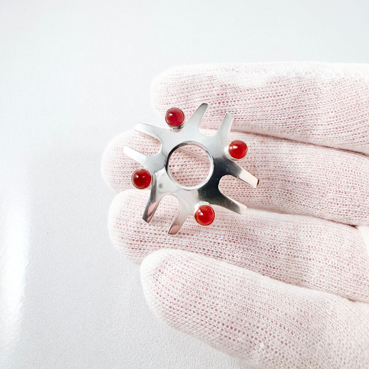 Salovaara, Finland. Vintage Sterling Silver Carnelian Brooch.