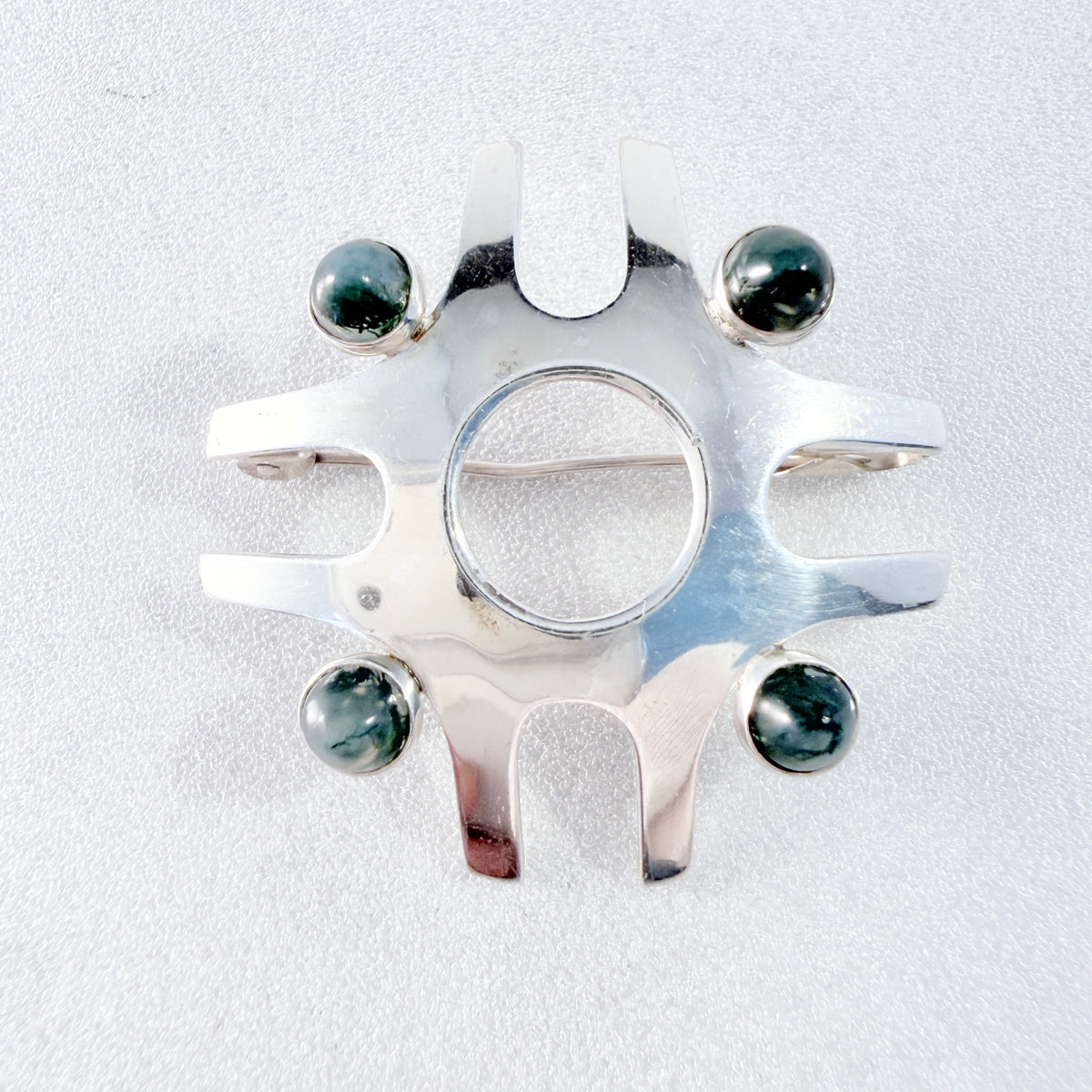 Salovaara, Finland. Vintage Sterling Silver Moss Agate Brooch.