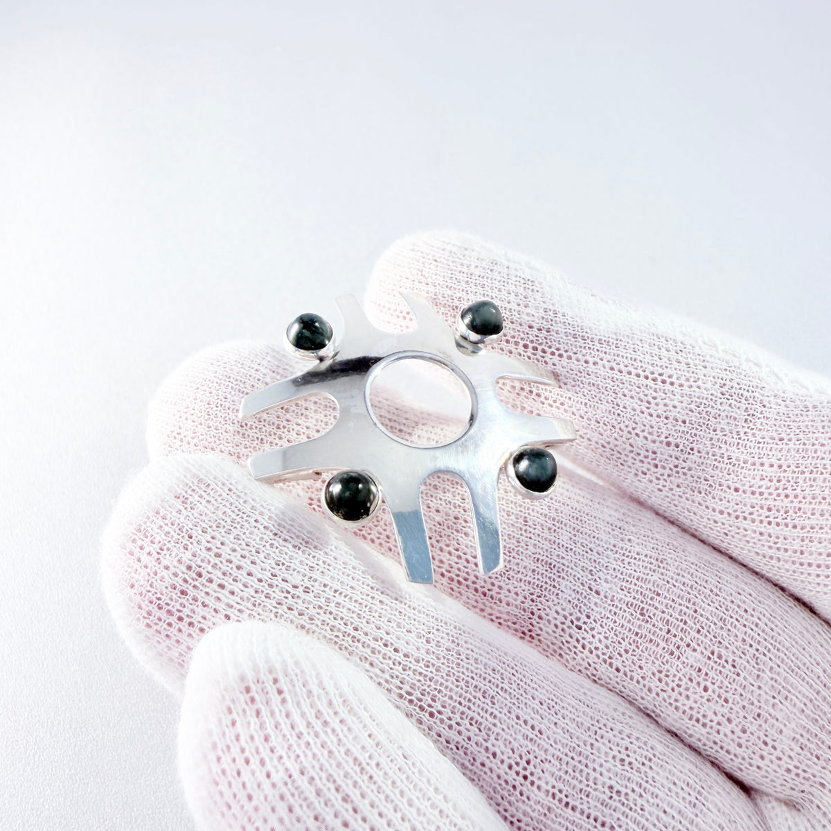 Salovaara, Finland. Vintage Sterling Silver Moss Agate Brooch.