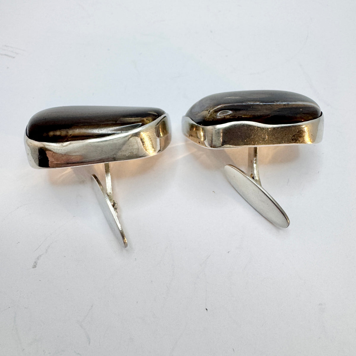 Vintage 1970s Very Large Sterling Silver Agate Cufflinks. Prob Denmark.