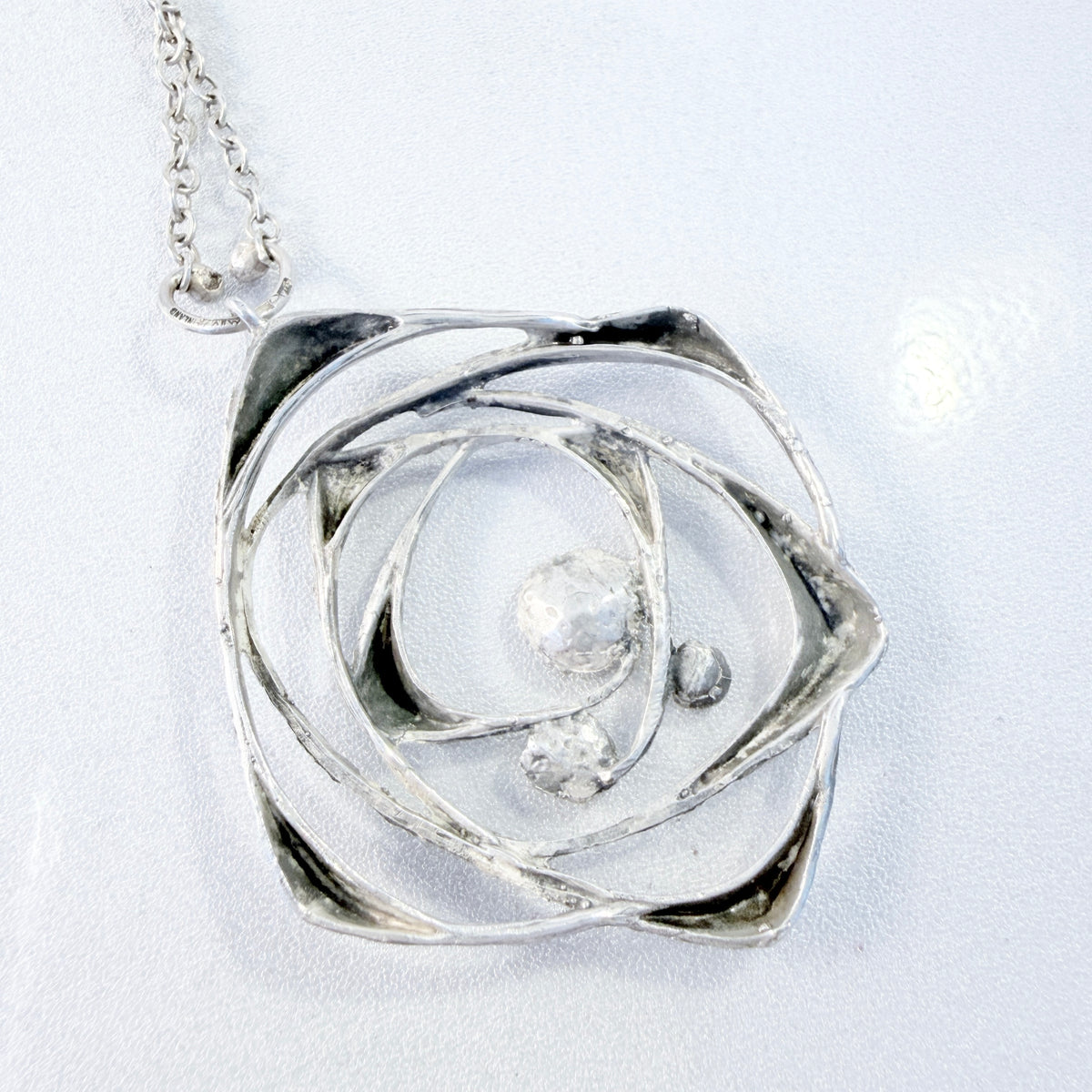 Karl Laine for Sten & Laine, Finland 1974. Large Vintage Sterling Silver Orbital Pendant Necklace.
