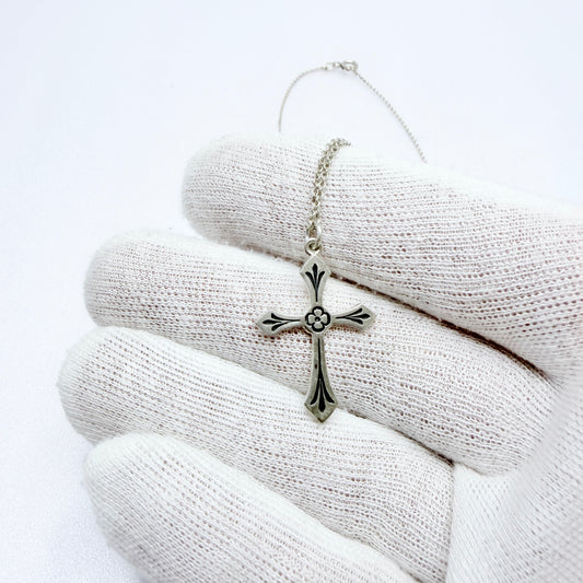 O F Hjortdahl, Norway ca 1940s Solid Silver Cross Pendant Necklace.