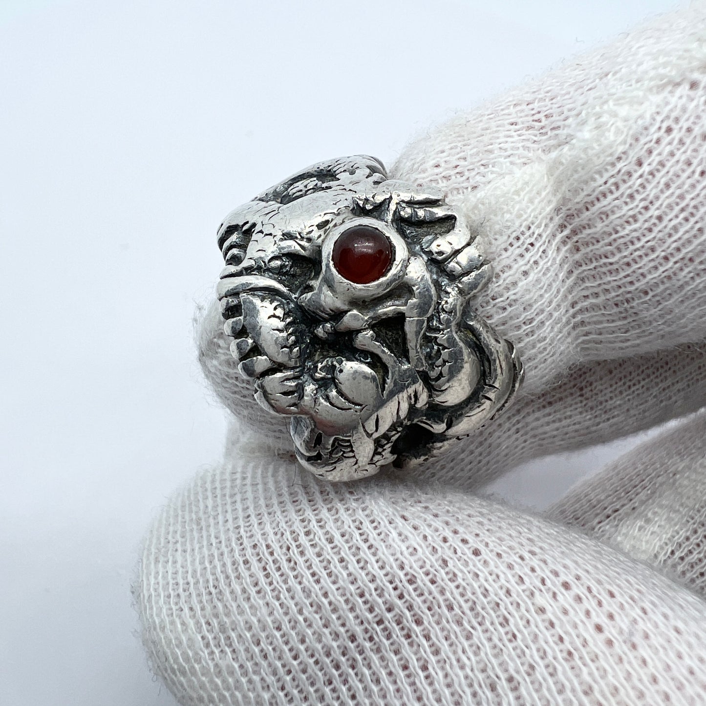 Carl Schon, Baltimore early 1900s. Antique Sterling Silver Garnet Dragon Ring.