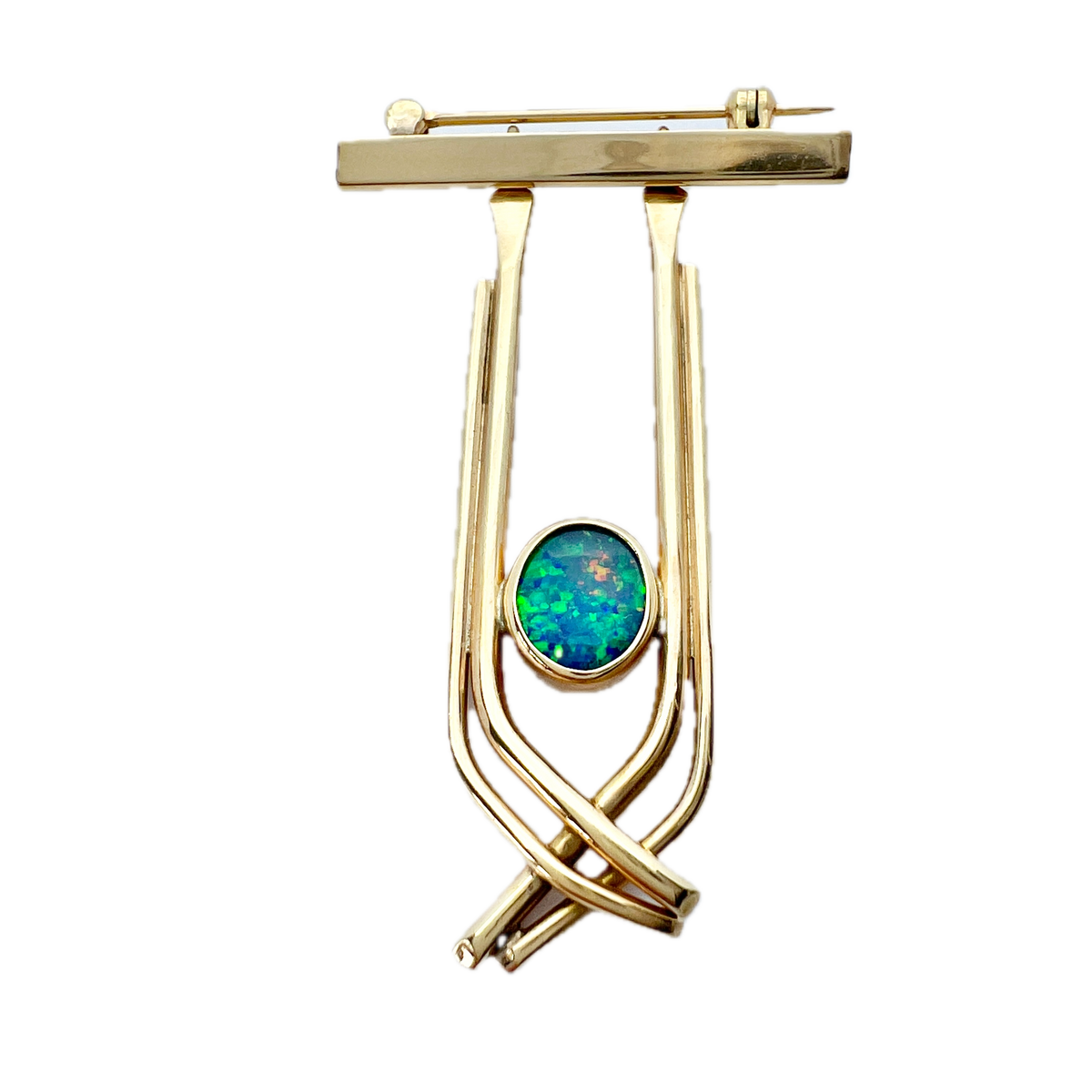 Vintage 14k Gold Opal Brooch Pin.
