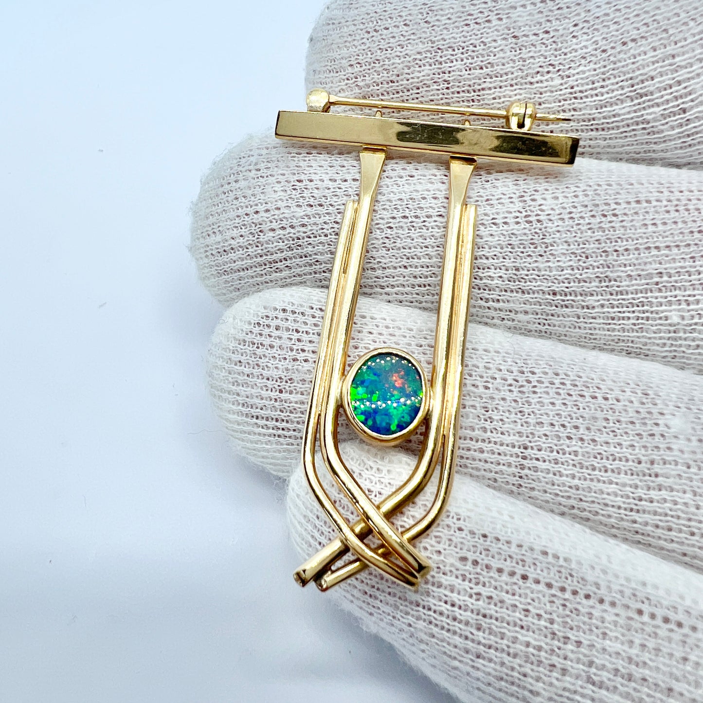 Vintage 14k Gold Opal Brooch Pin.