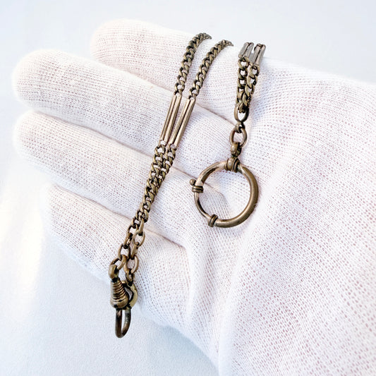 Antique Gold Doublé Yellow Metal Watch Chain in Necklace Length