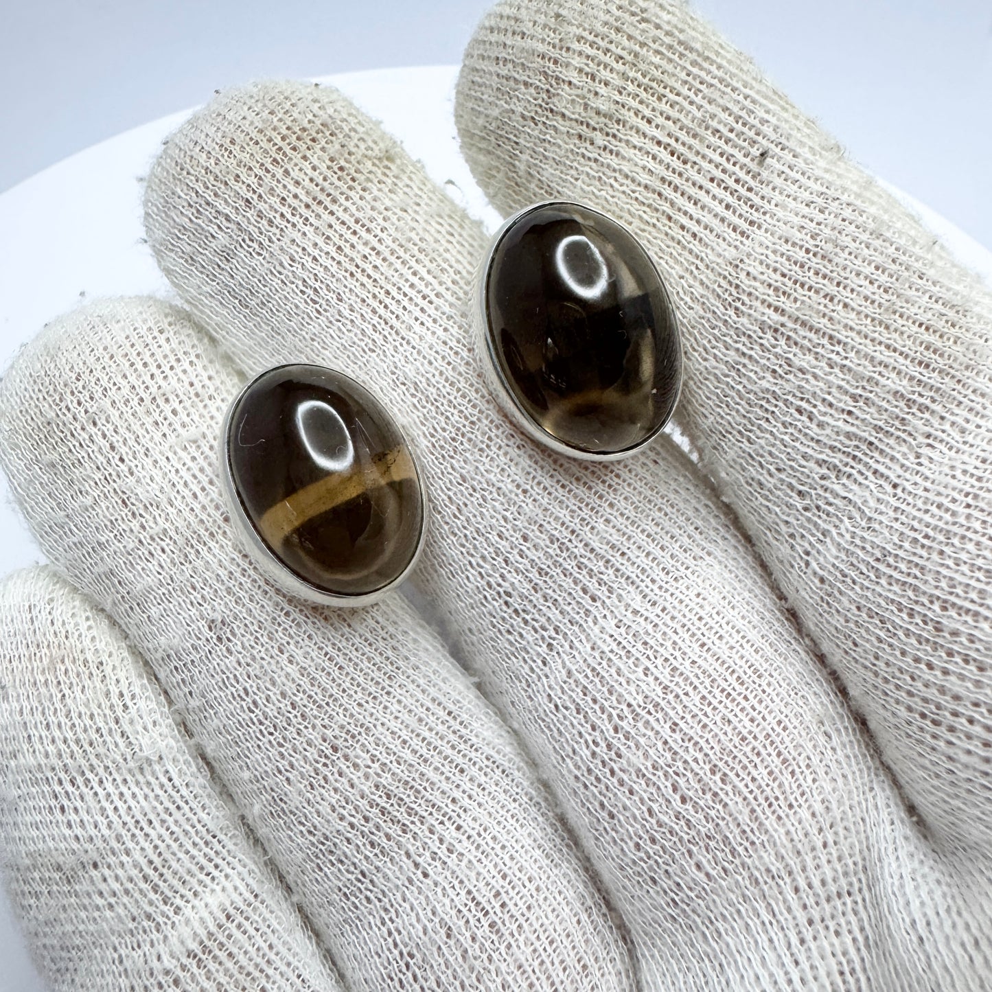 Erik Granit, Finland 1961. Vintage Solid Silver Quartz Cufflinks.