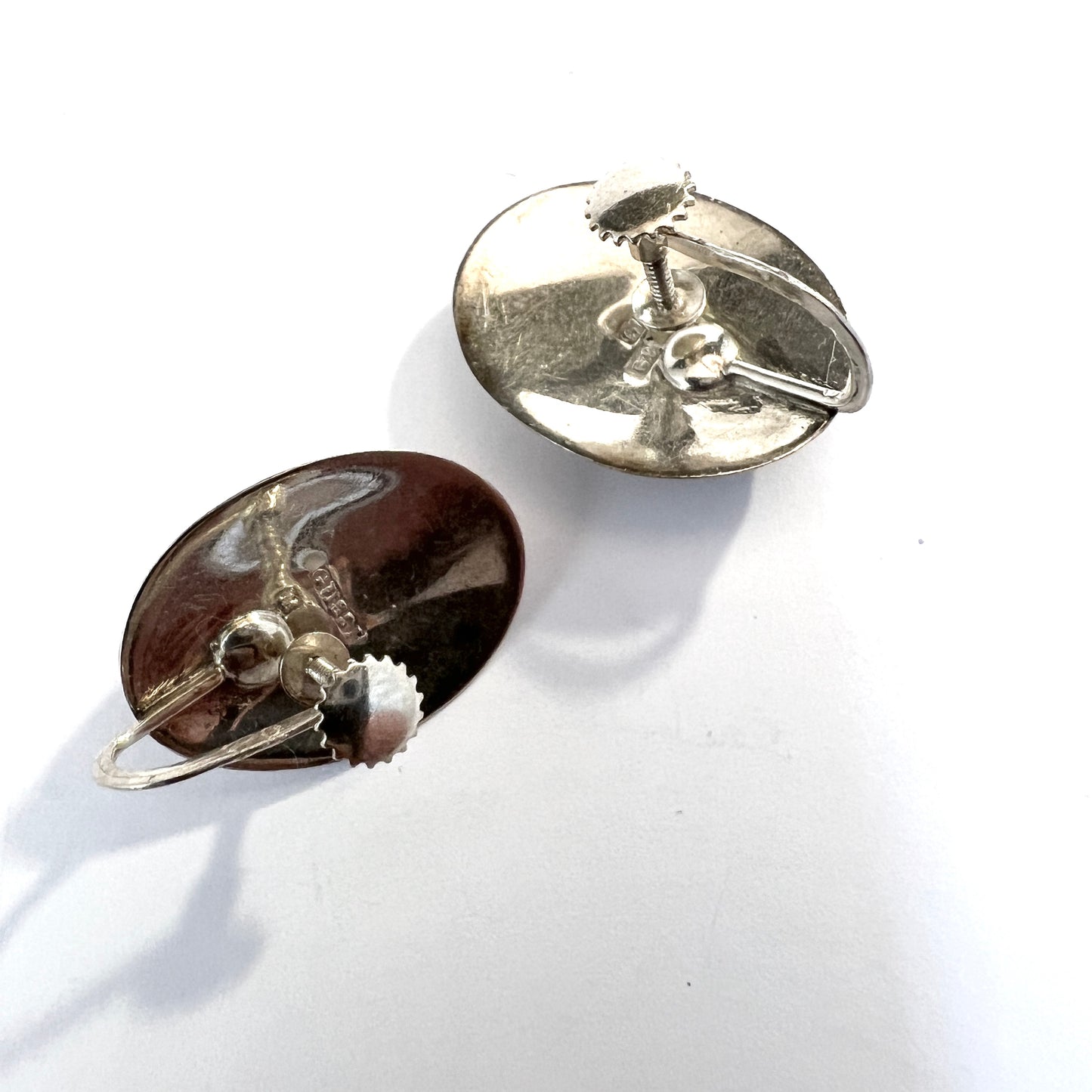 GUSSI, Sweden 1957. Vintage Mid-century Sterling Silver Tiger's Eye Earrings.