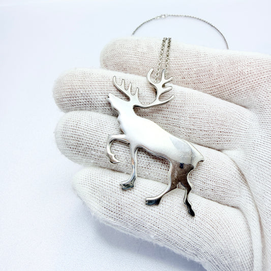 INARI, Finland 1994. Vintage Sterling Silver Reindeer Pendant Necklace.