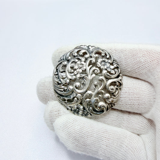 Finland year 1938. Vintage Solid Silver Floral Brooch.