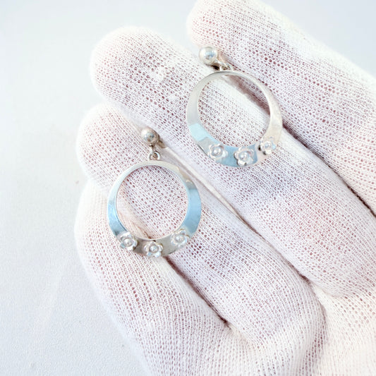 Vintage ca 1960s. Solid 835 Silver Flower Earrings. Prob. Germany.