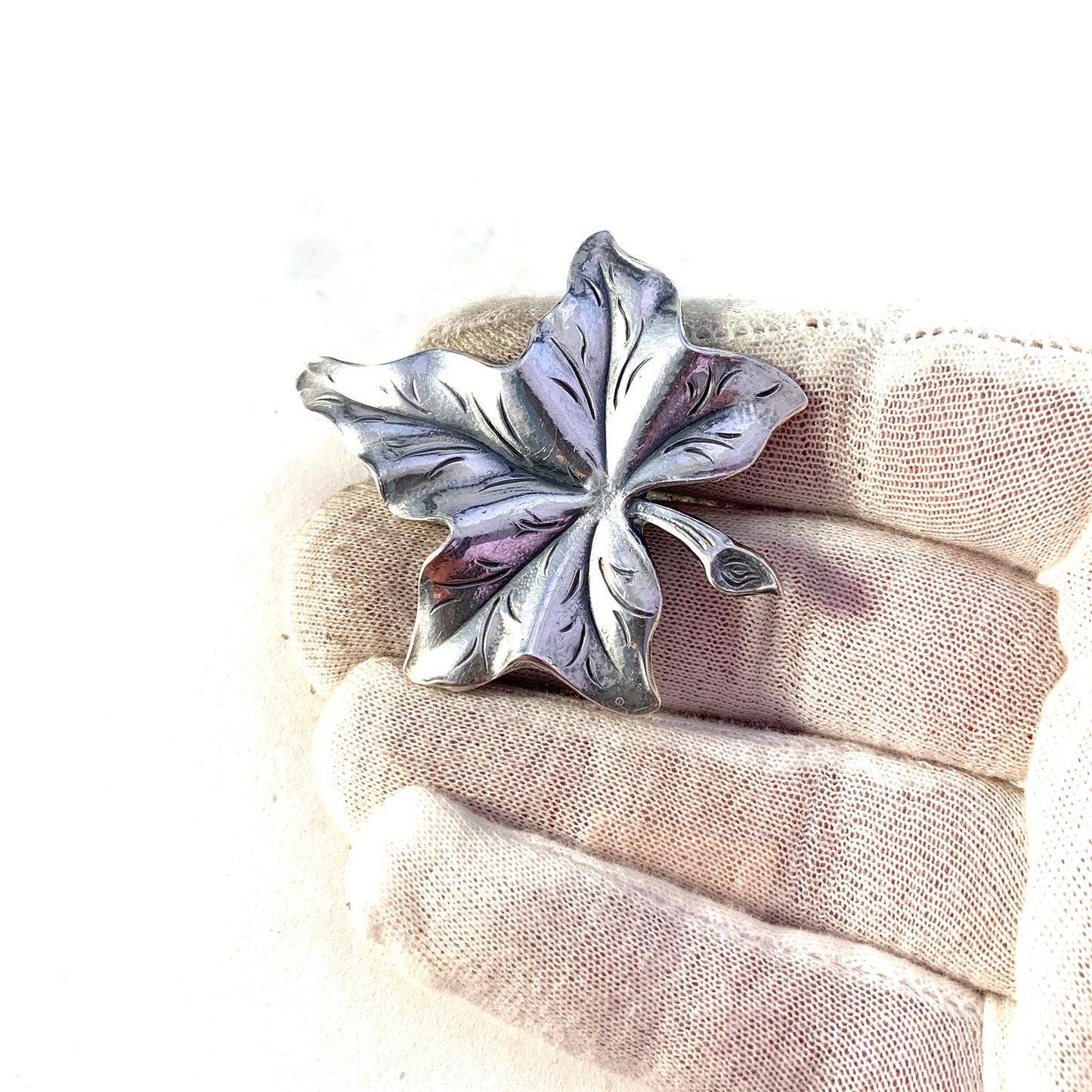 Tage Linde for ASA-Silver, Sweden 1956 Sterling Silver Leaf Brooch.