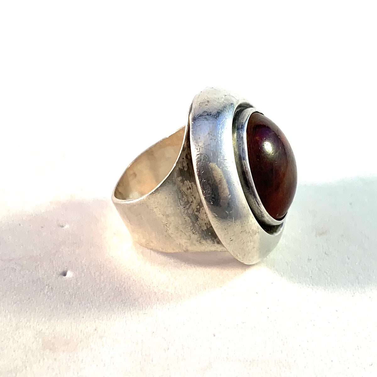 Niels Erik From, Denmark 1960s Bold Sterling Silver Baltic Amber Ring.