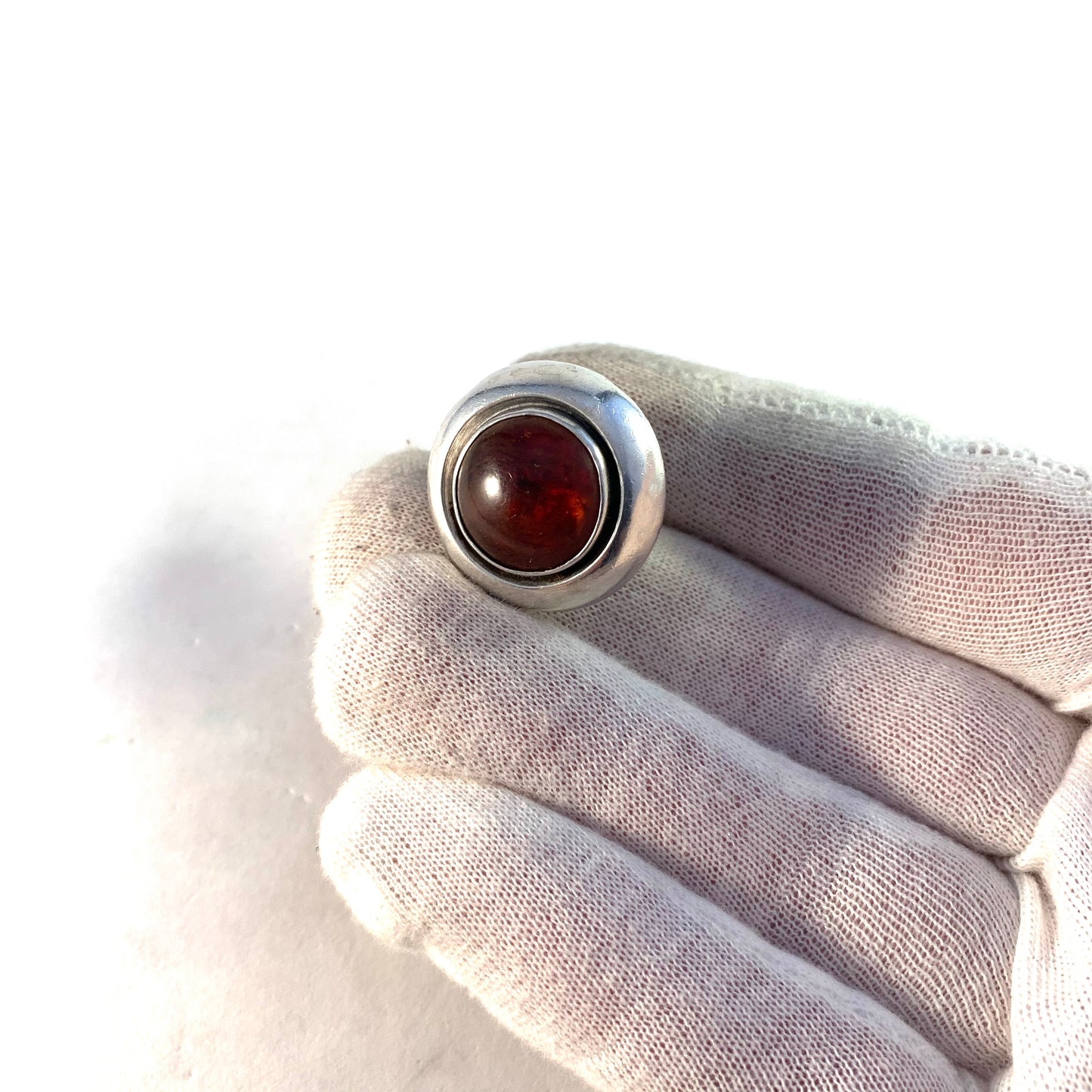 Niels Erik From, Denmark 1960s Bold Sterling Silver Baltic Amber Ring.