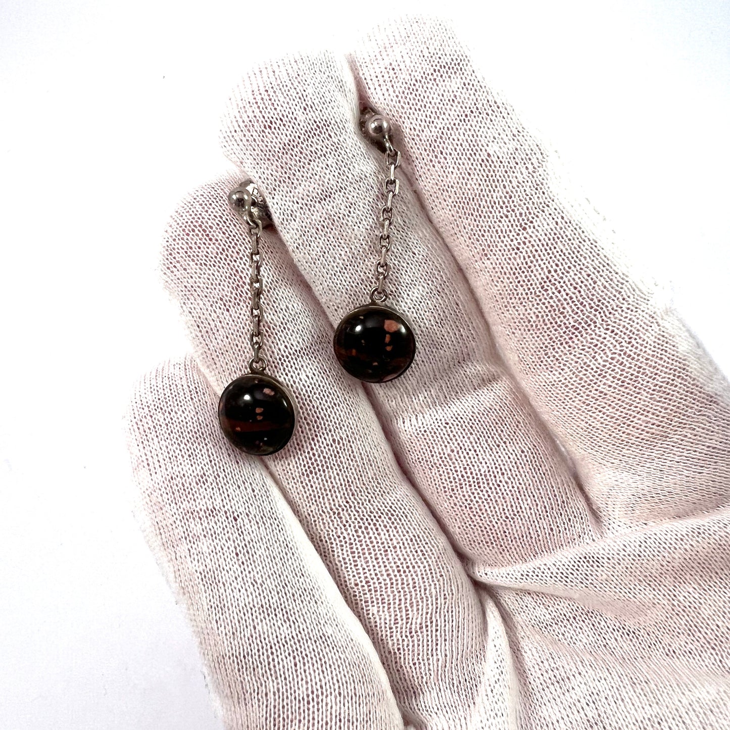 North Sweden c 1970s. Vintage Sterling Silver Local Porphyry Earrings.