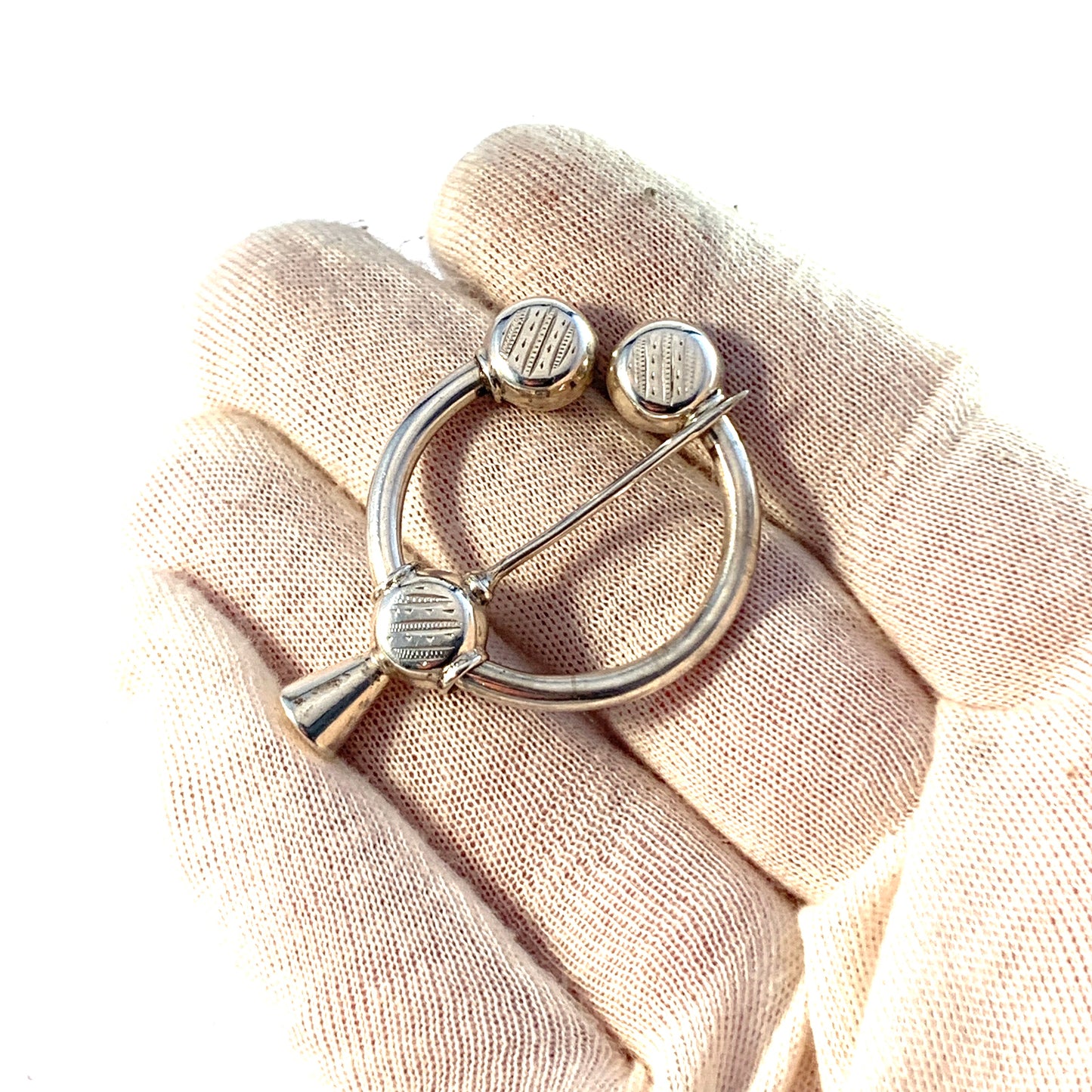 AT Törngren, Sweden year 1914. Antique Sterling Silver Fibula Brooch Pin.