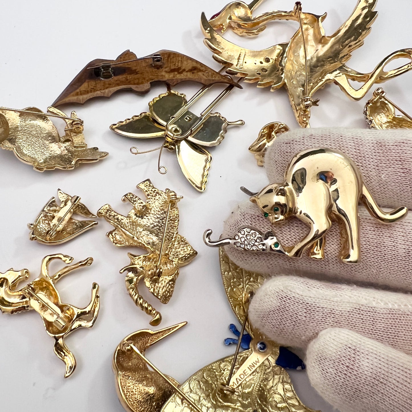 14 Vintage Costume Jewlery Animal Brooches. Job Lot.