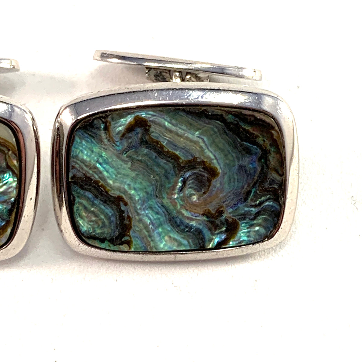 Swedish Import 1960s Large Solid 830 Silver Abalone Cufflinks