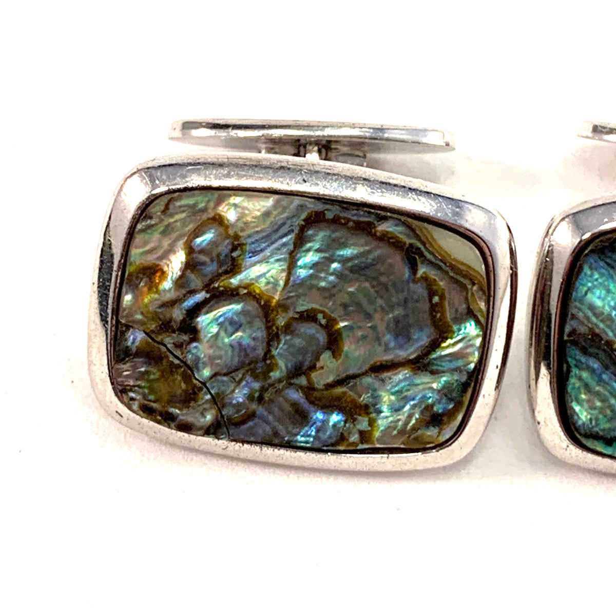Swedish Import 1960s Large Solid 830 Silver Abalone Cufflinks