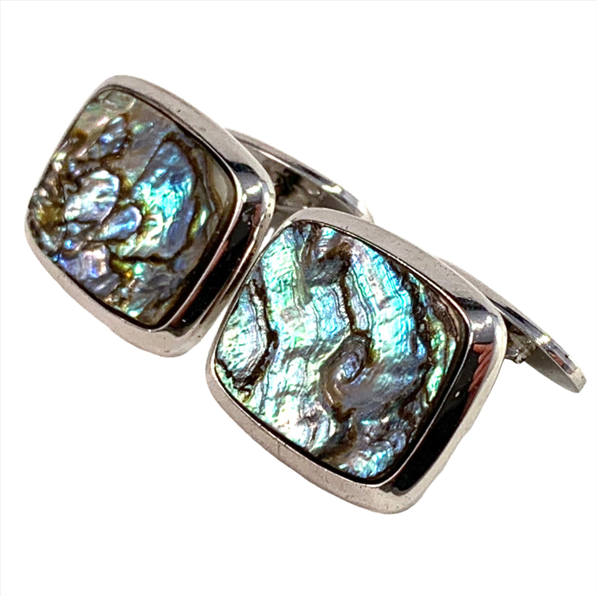 Swedish Import 1960s Large Solid 830 Silver Abalone Cufflinks