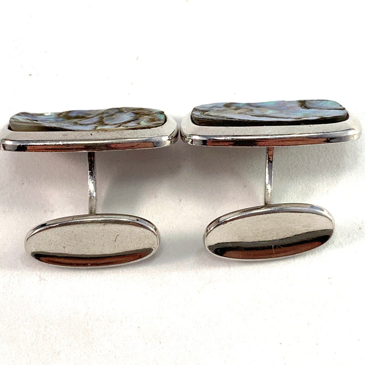 Swedish Import 1960s Large Solid 830 Silver Abalone Cufflinks