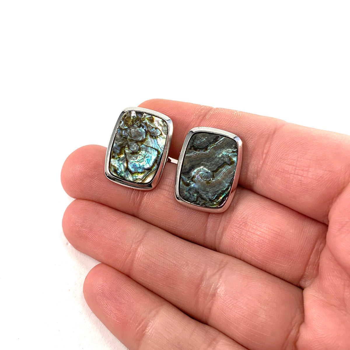 Swedish Import 1960s Large Solid 830 Silver Abalone Cufflinks