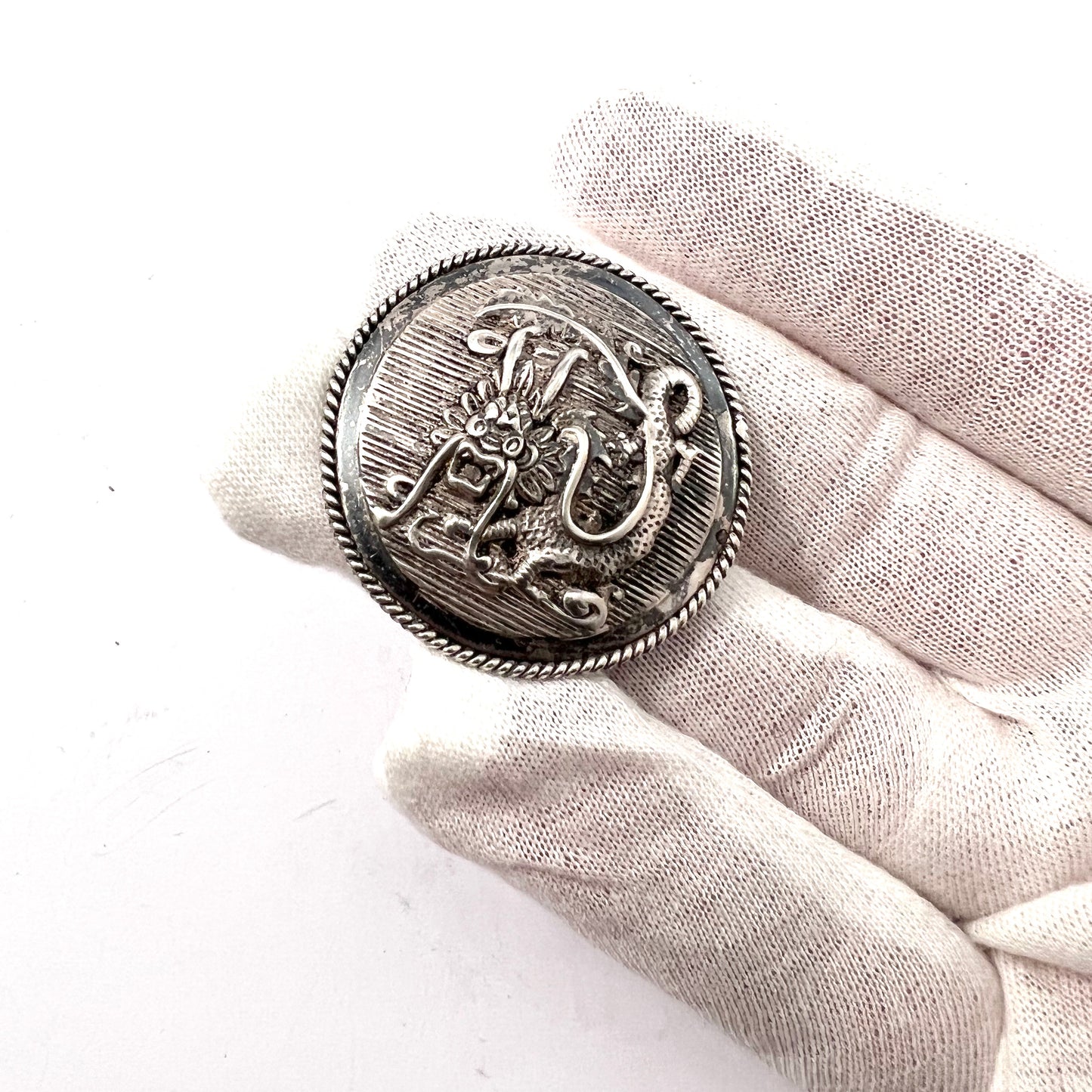 Maker FLAM, Made in France. 1930-40s. Sterling Silver Dragon Chinoiserie Brooch.