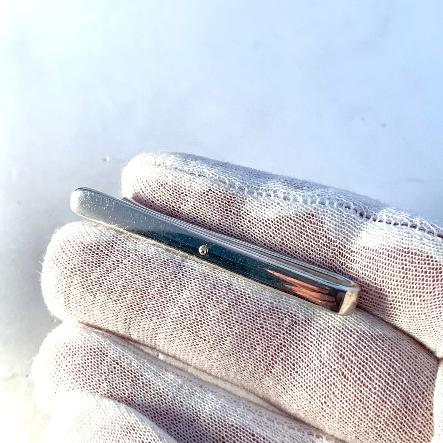 Georg Jensen, Denmark. Vintage Sterling Silver Gold Detail Tie Bar. Design no 200 by Andreas Mikkelsen