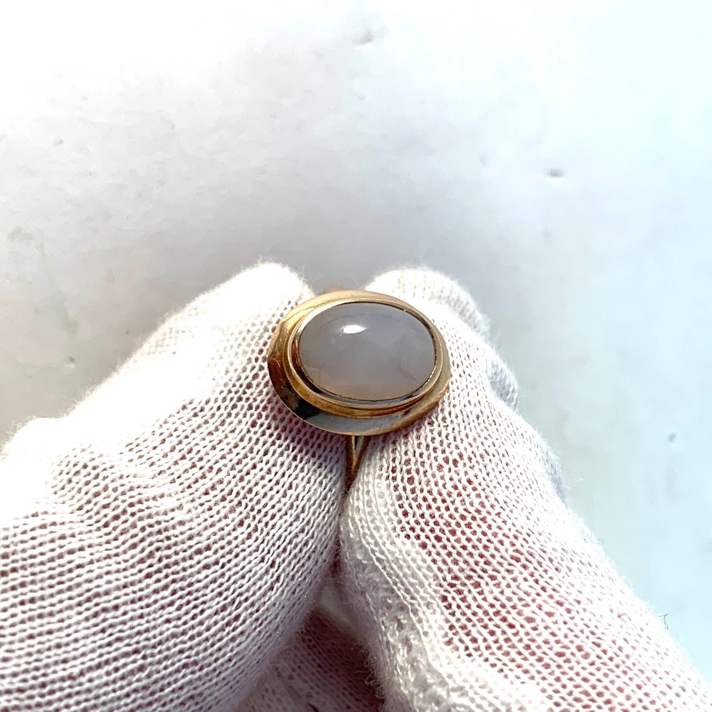 N Westerback, Finland 1958 Mid Century 14k Gold Rose Quartz Ring.