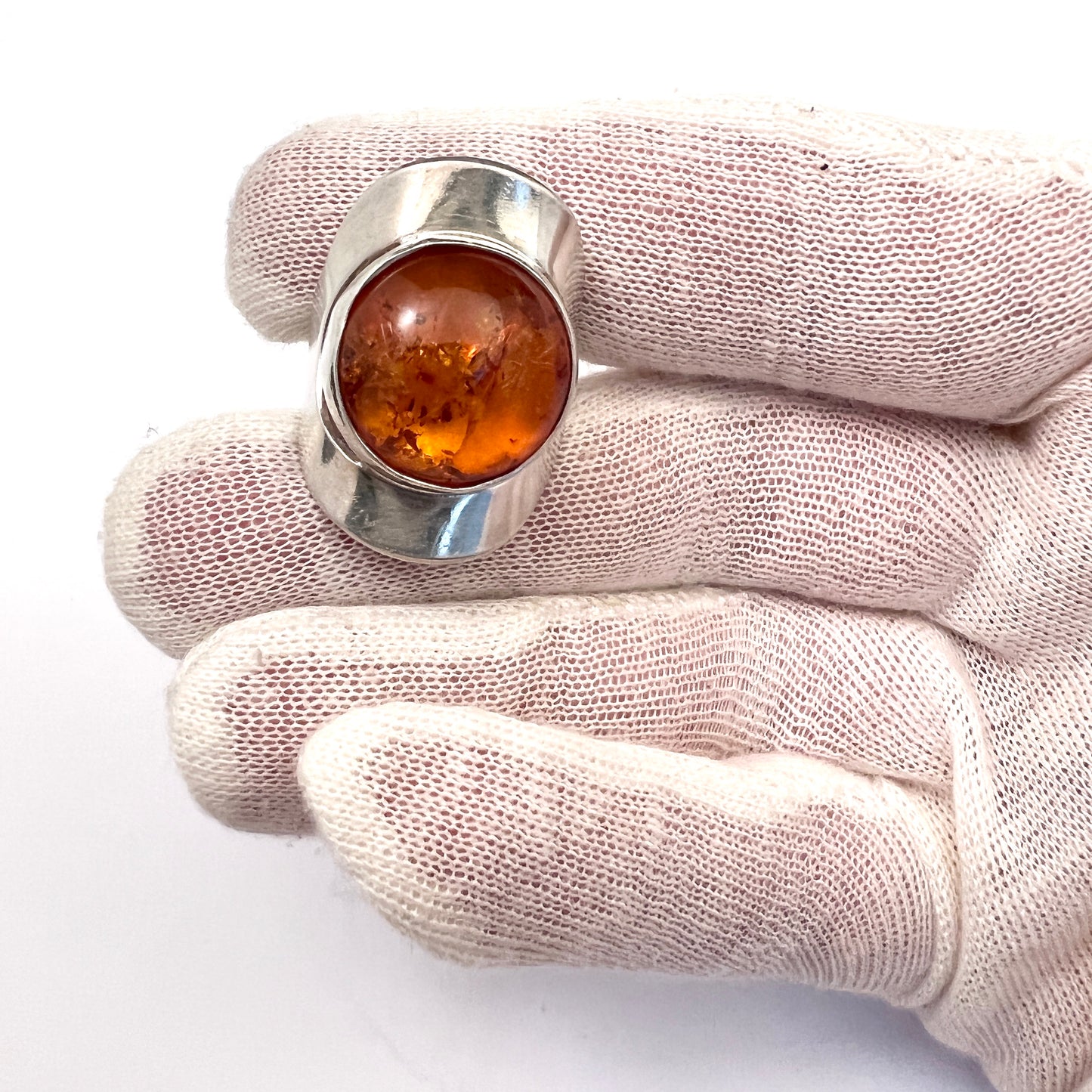 Maria Silver, Sweden 1994. Vintage Sterling Silver Amber Ring.
