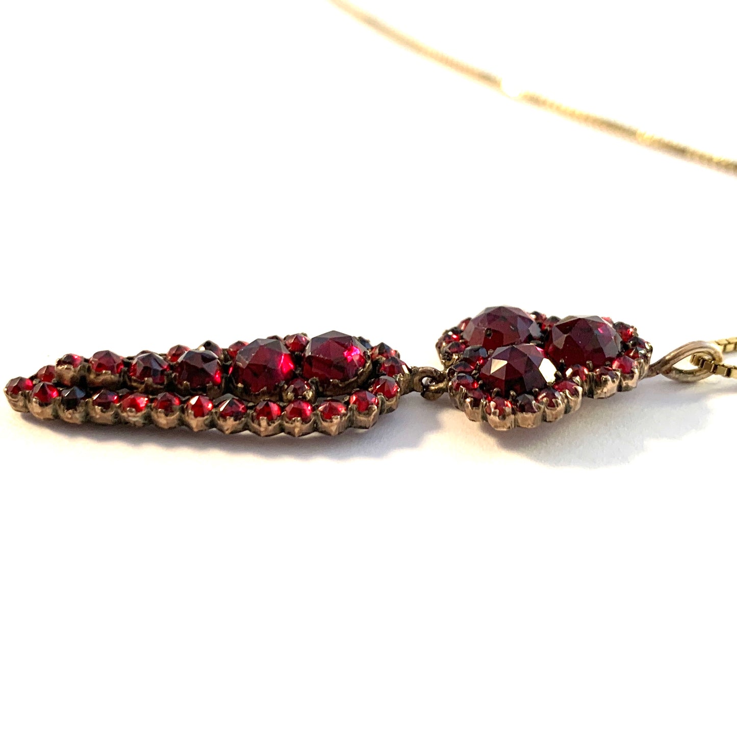 Antique Gilt Silver Bohemian Garnet Pendant. Vintage Gilt Silver Chain.