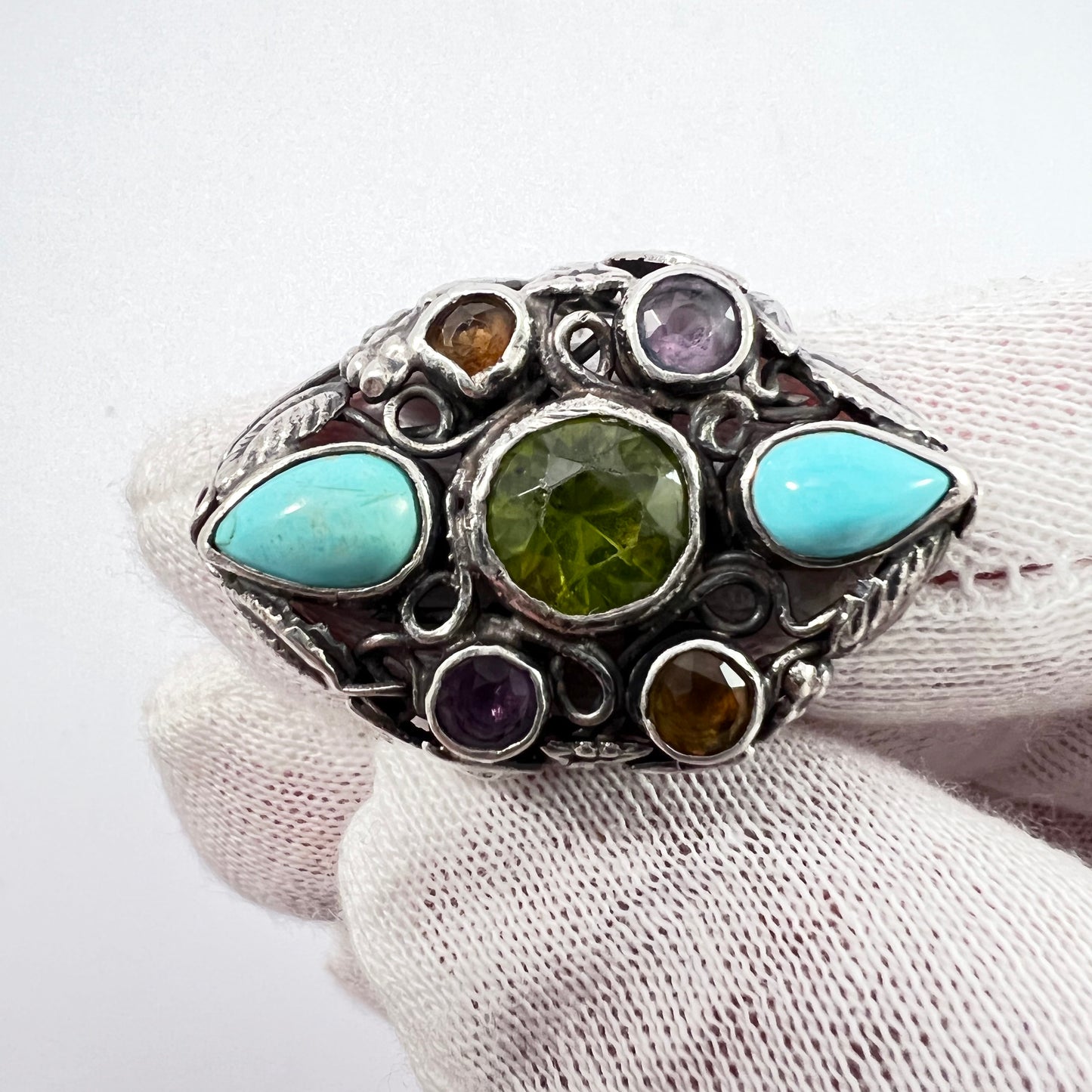 Antique Arts & Crafts Era Sterling Silver Turquoise Quartz Ring.