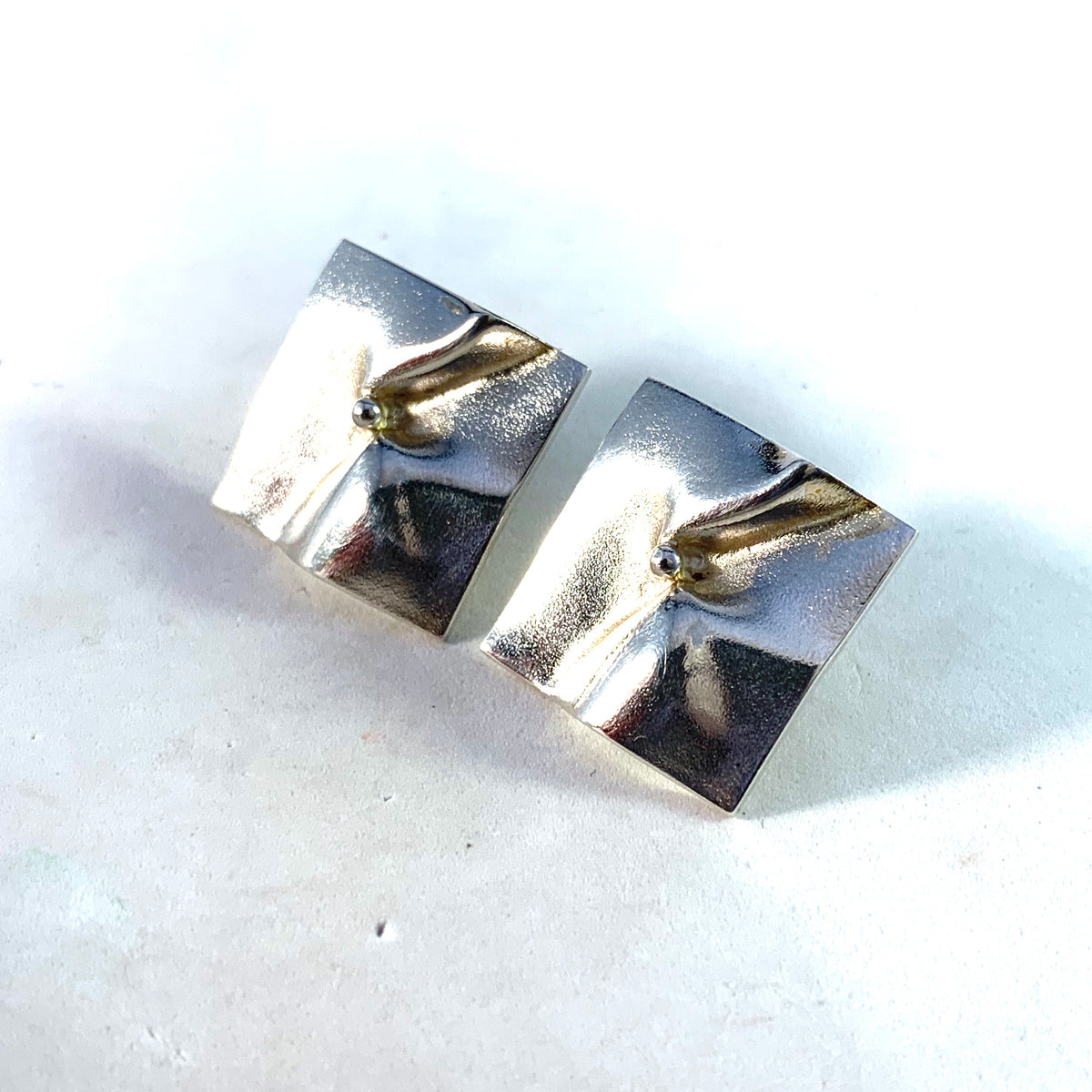 Björn Weckström for Lapponia Finland. Vintage Sterling Silver Large Stud Earrings. Design Shield.
