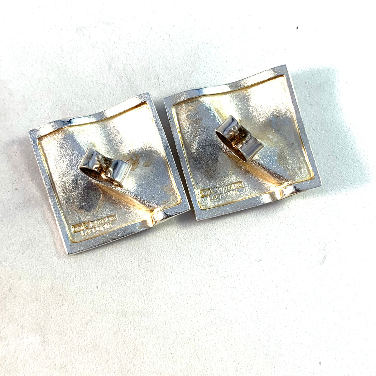 Björn Weckström for Lapponia Finland. Vintage Sterling Silver Large Stud Earrings. Design Shield.