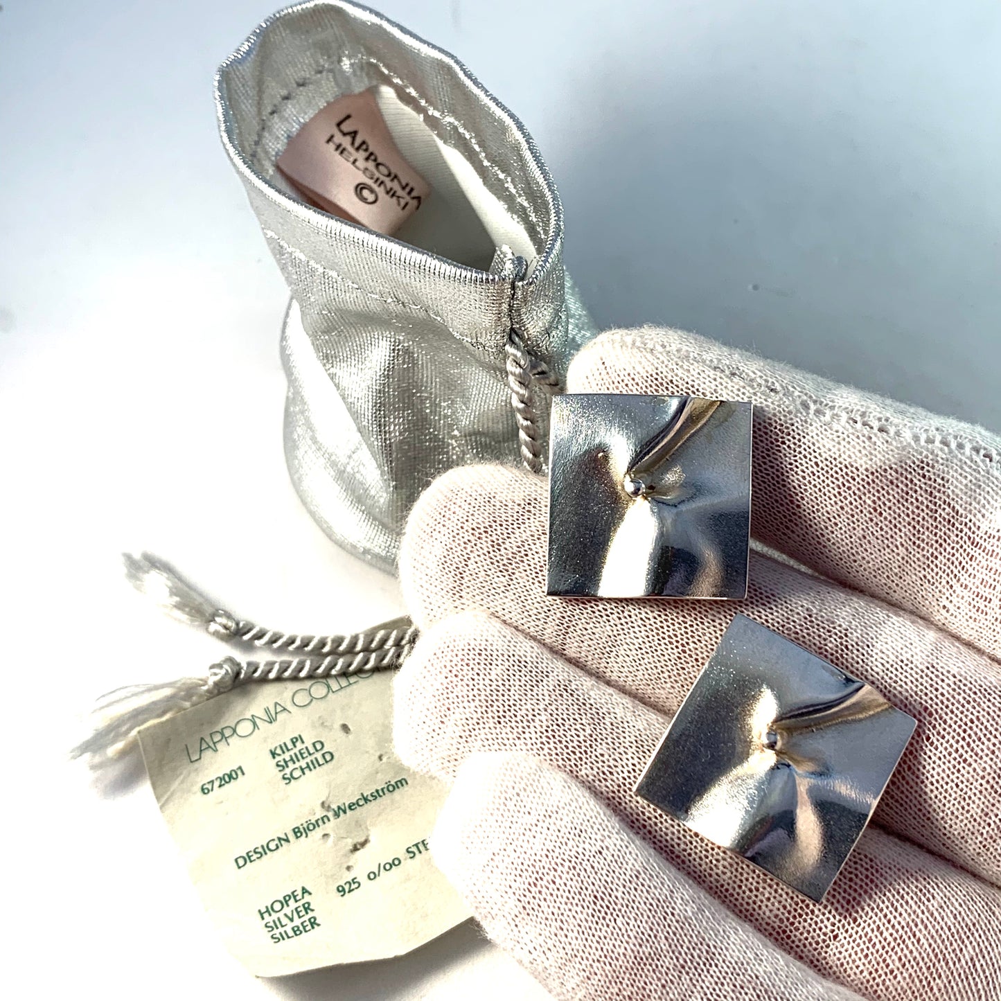 Björn Weckström for Lapponia Finland. Vintage Sterling Silver Large Stud Earrings. Design Shield.