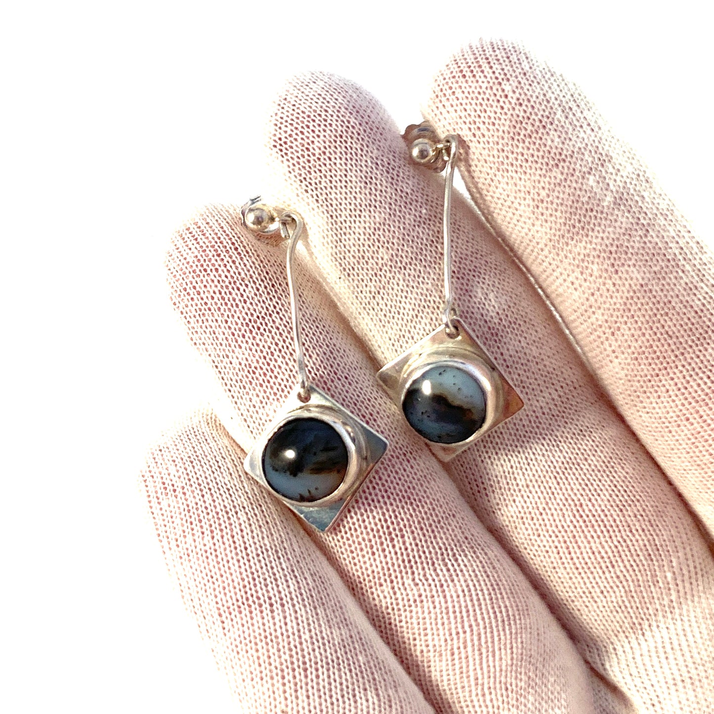 Grönvall, Sweden year 1971. Sterling Silver Agate Earrings.