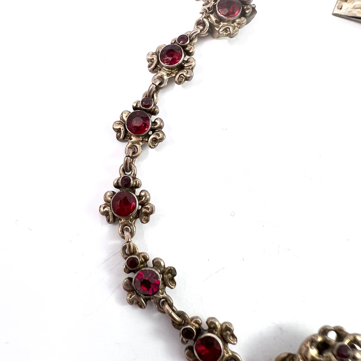 Czechoslovakia, Antique early 1900s Solid Silver Bohemian Garnet Bracelet. Hallmarked.