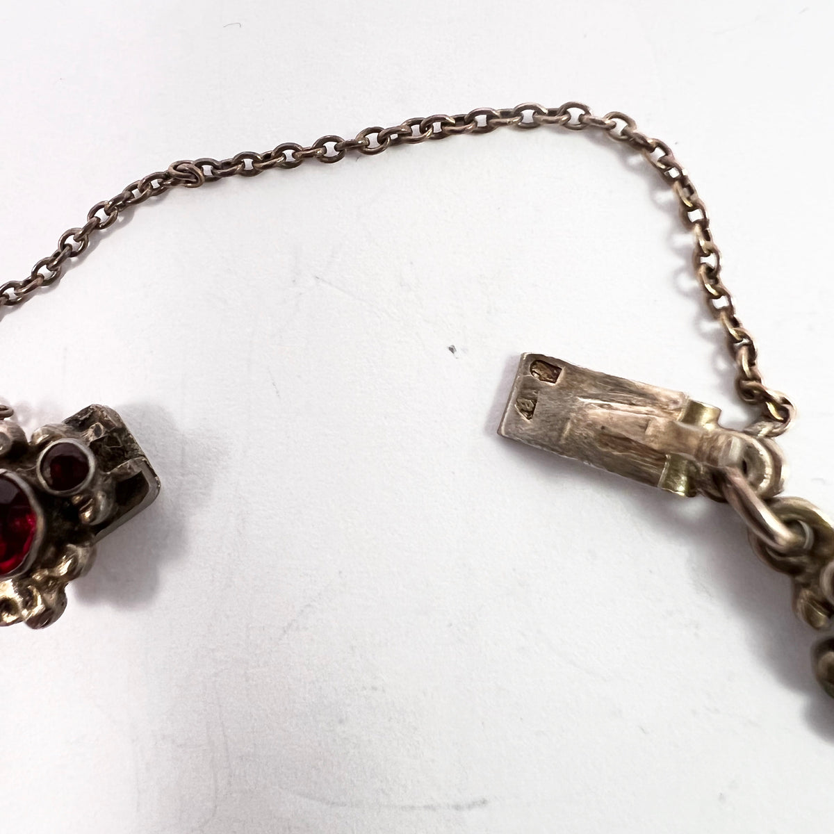 Czechoslovakia, Antique early 1900s Solid Silver Bohemian Garnet Bracelet. Hallmarked.